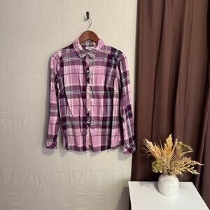 Croft and Barrow Shirt Size S Purple Plaid Long Sleeve Button Up Collared Top